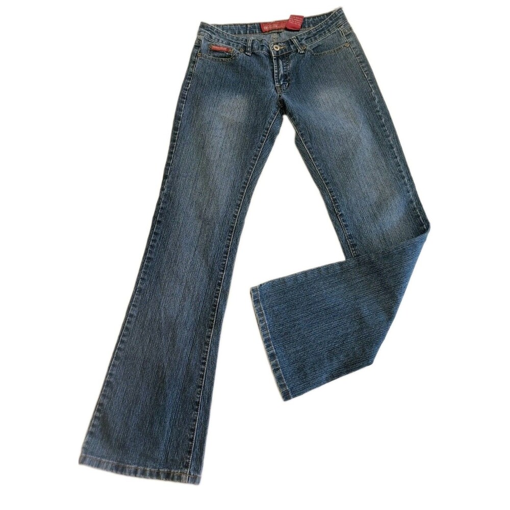 Richcow Pants Womens 5 Blue Denim Jeans Bootcut Low Rise Embroidered Floral
